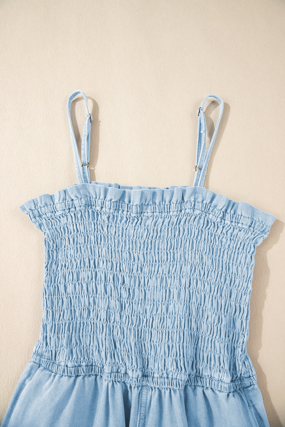 Beau Blue Spaghetti Strap Smocked Denim Romper-Chaelisa's New Jammies