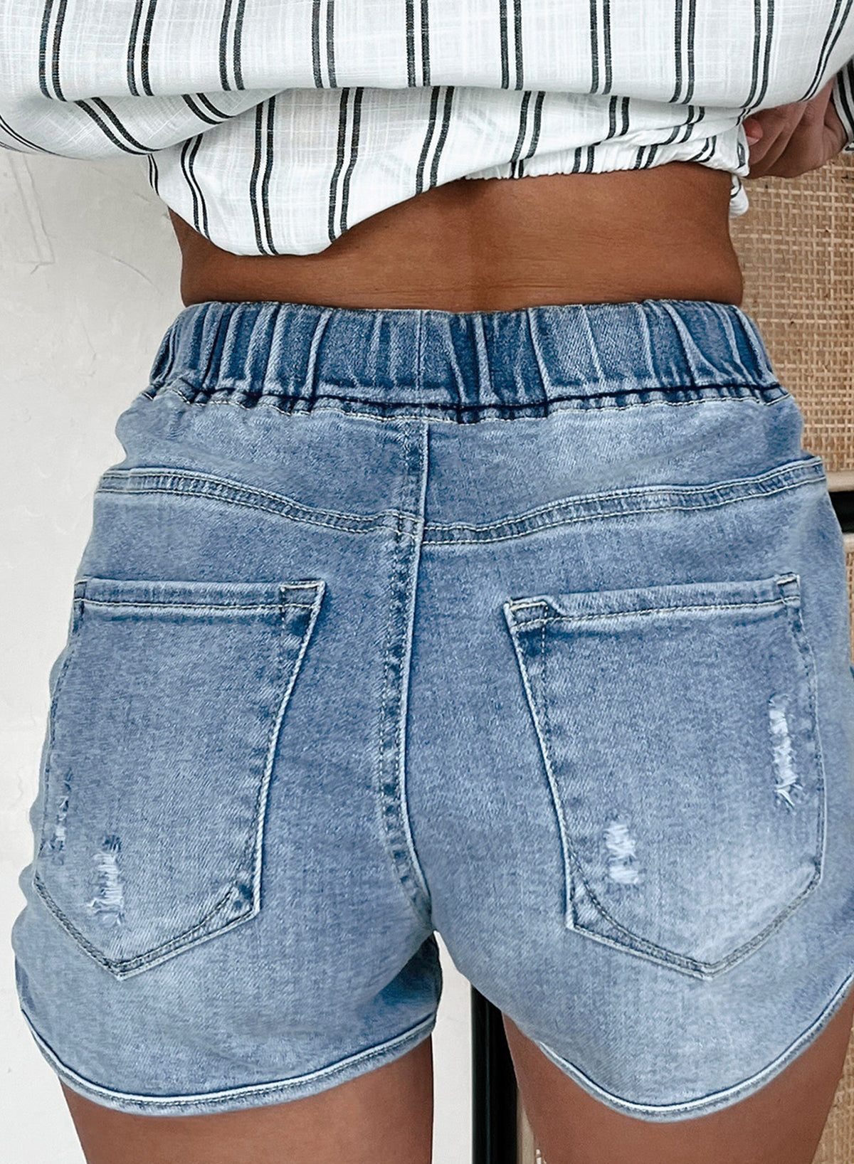 Myosotis Drawstring High Waist Distressed Denim Shorts-Chaelisa's New Jammies