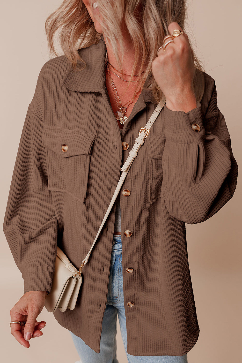 Chestnut Corduroy Flap Pocket Button Up Shacket-Chaelisa's New Jammies