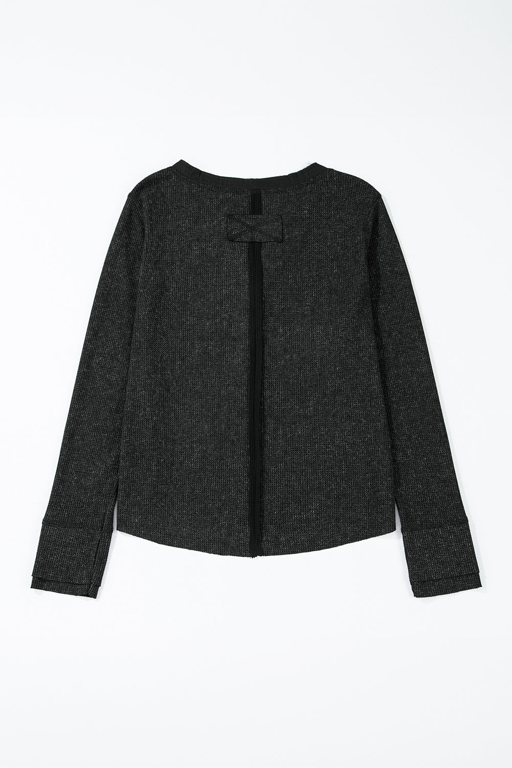 Black Acid Wash Waffle Knit Buttoned Neckline Long Sleeve Top-Chaelisa's New Jammies