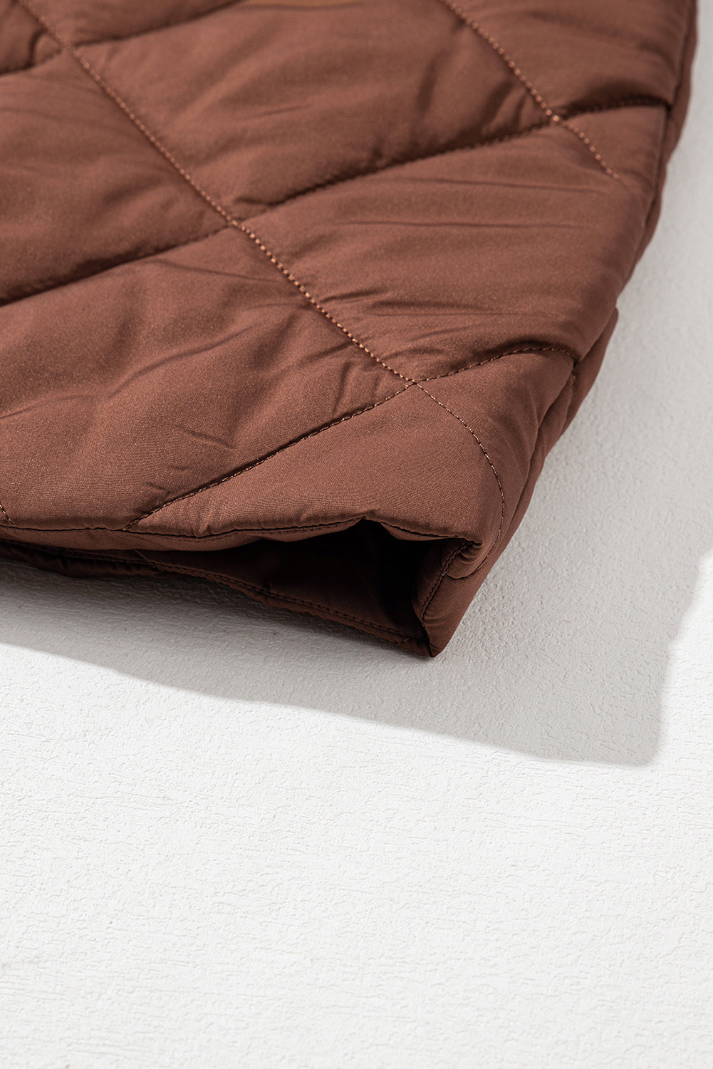 Coffee Longline Quilted Stand Collar Puffer Vest-Chaelisa's New Jammies