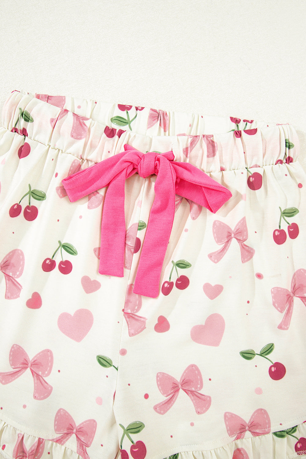 Beige Bow Fruit Print Contrast Pipping Short Pajamas Set-Chaelisa's New Jammies