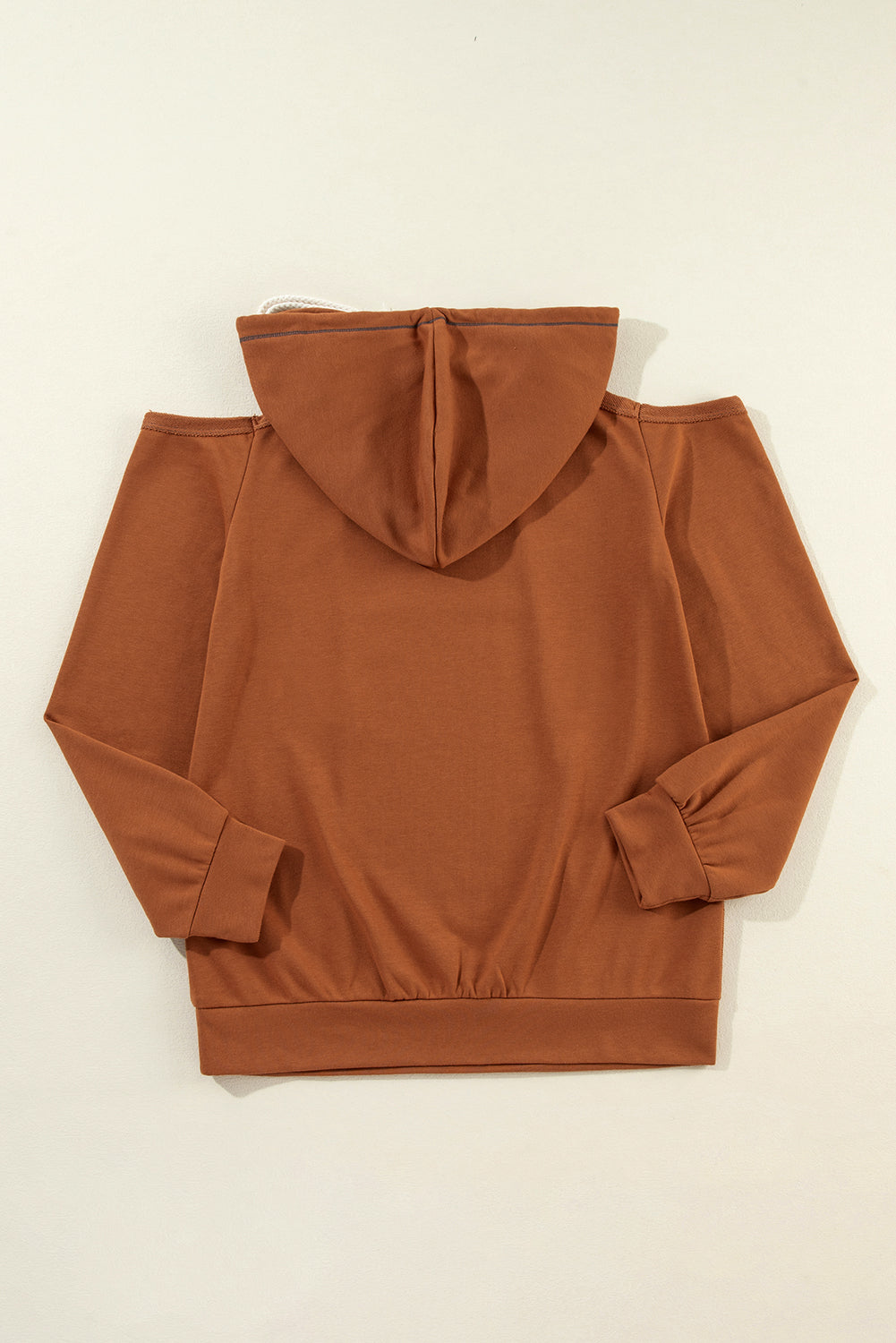 Cinnamon Exposed Seam Cold Shoulder Drawstring Hoodie-Chaelisa's New Jammies