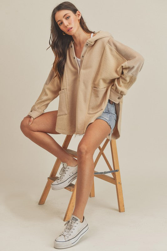 Aemi+Co Slit Half Snap Oversize Hoodie-Chaelisa's New Jammies