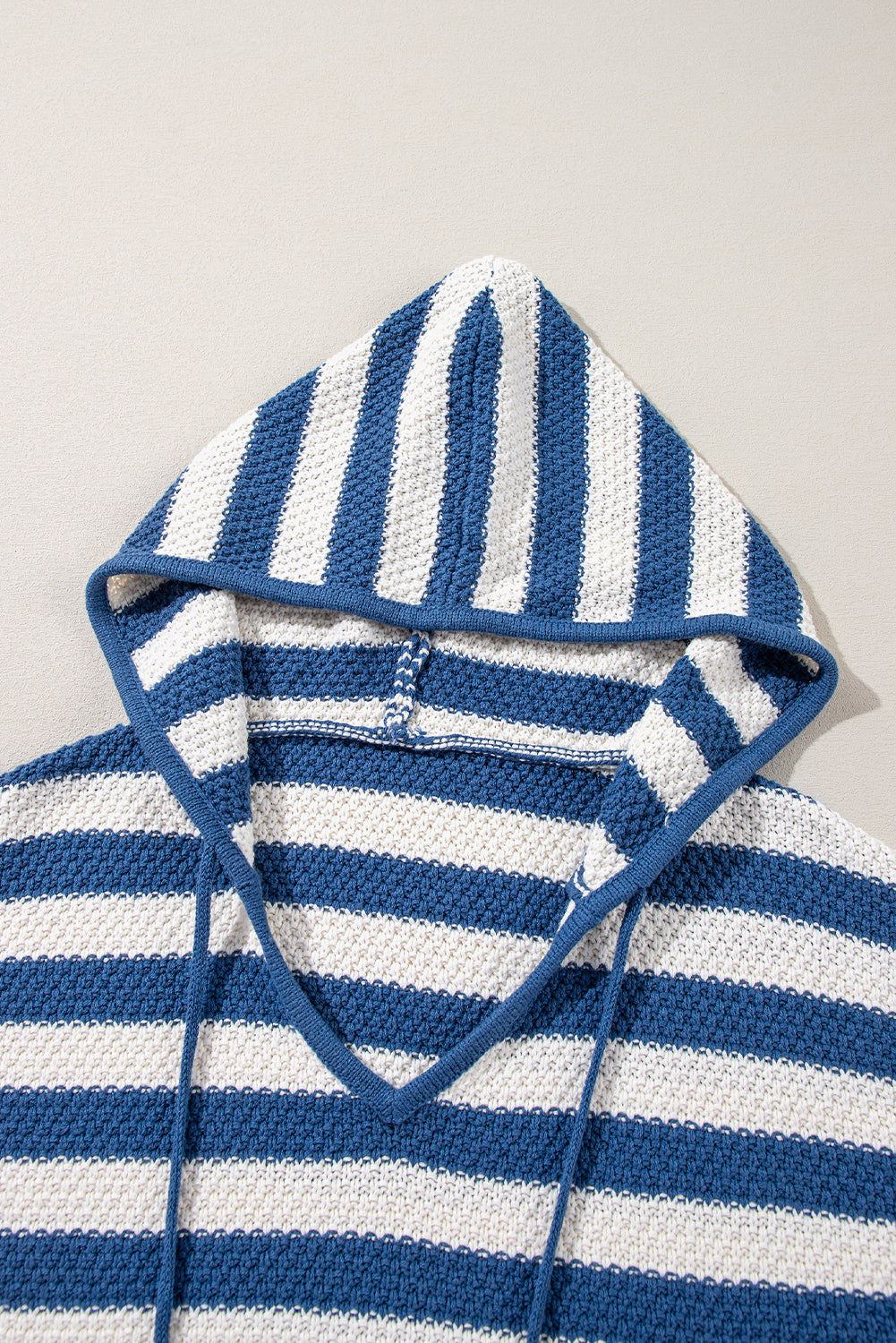 Blue Stripe V Neck Pocketed Drawstring Hooded Sweater-Chaelisa's New Jammies