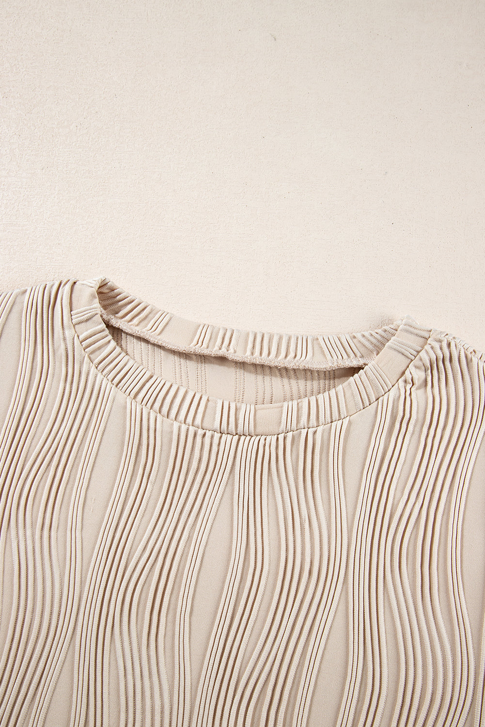 Apricot Textured Wavy Round Neck Long Sleeve Top-Chaelisa's New Jammies