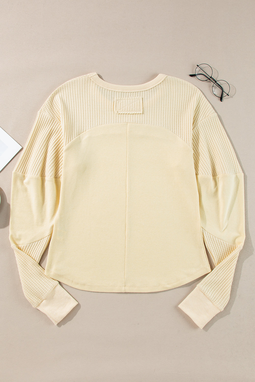 Beige Thermal Knit Patchwork Exposed Seam Long Sleeve Top-Chaelisa's New Jammies
