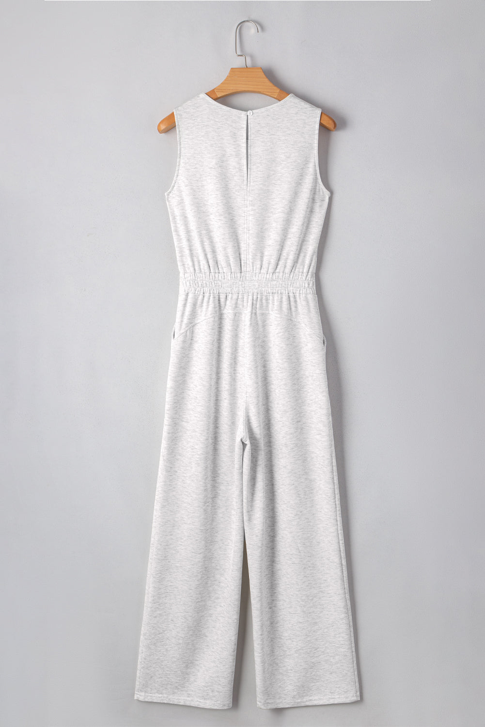 Light Grey Solid Color Crew Neck Drawstring High Waist Sleeveless Jumpsuit-Chaelisa's New Jammies