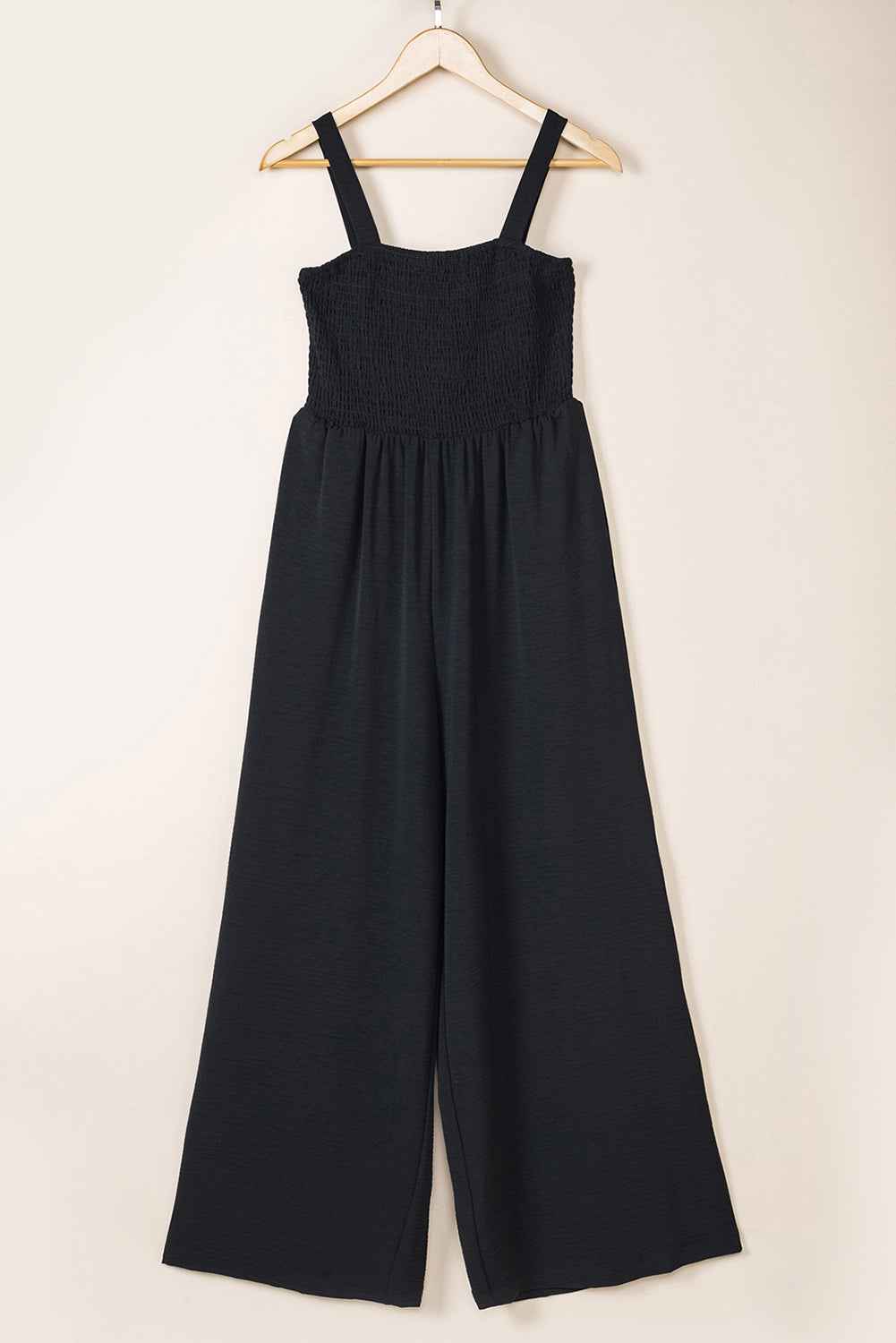 Black Smocked Sleeveless Wide Leg Jumpsuit with Pockets-Chaelisa's New Jammies