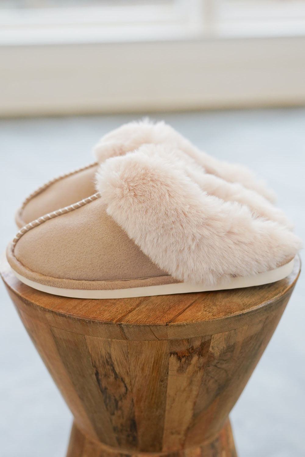 Khaki Cut and Sew Faux Suede Plush Lined Slippers-Chaelisa's New Jammies