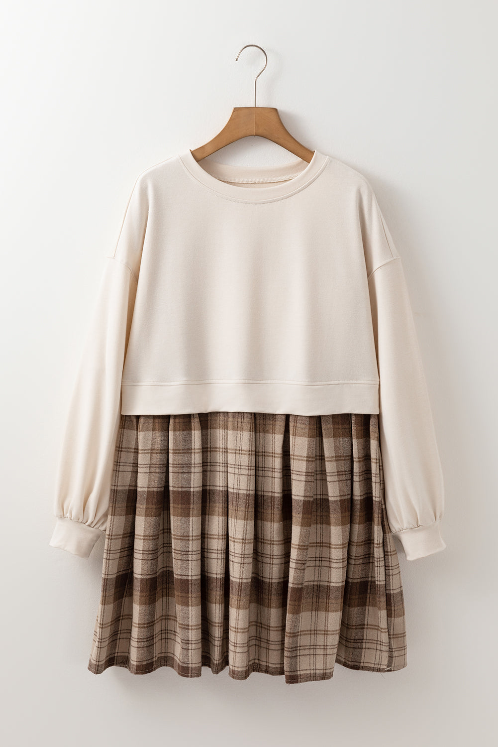 Beige Plaid Patchwork High Waist Sweatshirt Mini Dress-Chaelisa's New Jammies