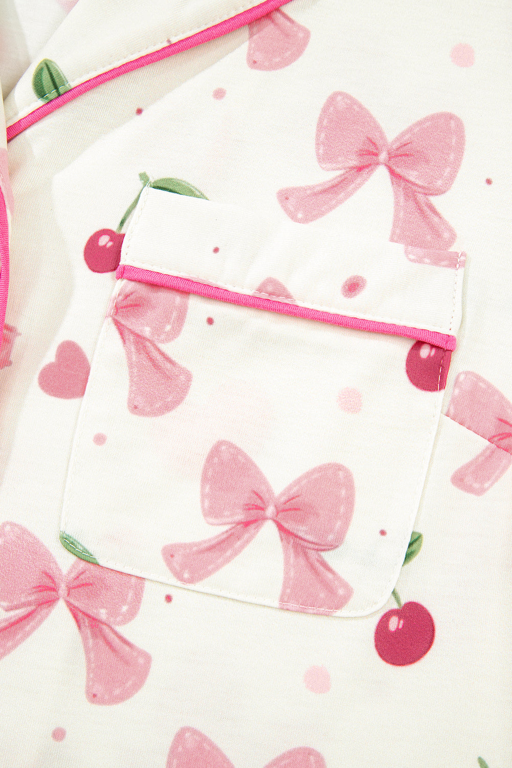 Beige Bow Fruit Print Contrast Pipping Short Pajamas Set-Chaelisa's New Jammies