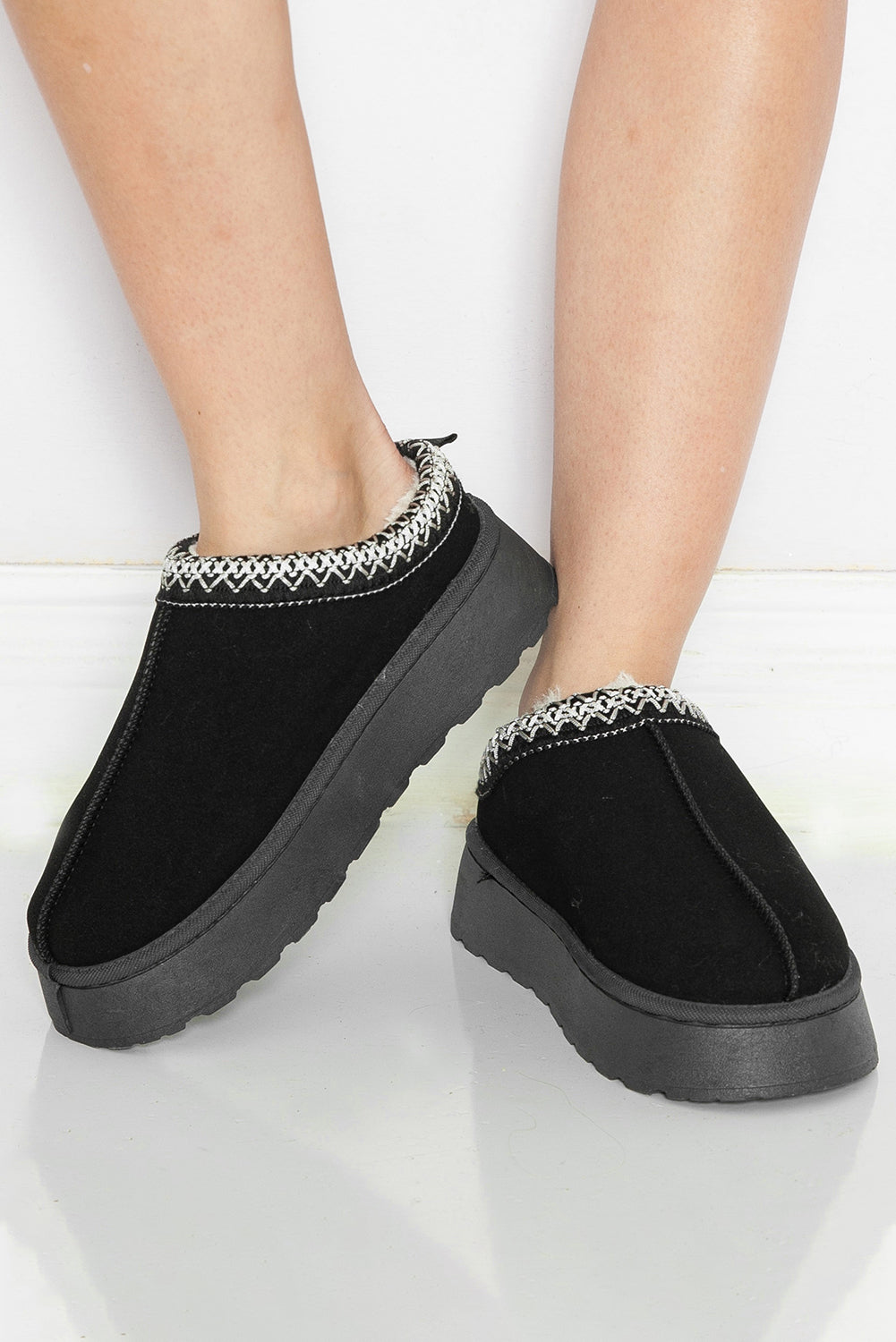 Black Contrast Print Suede Plush Lined Snow Boots-Chaelisa's New Jammies