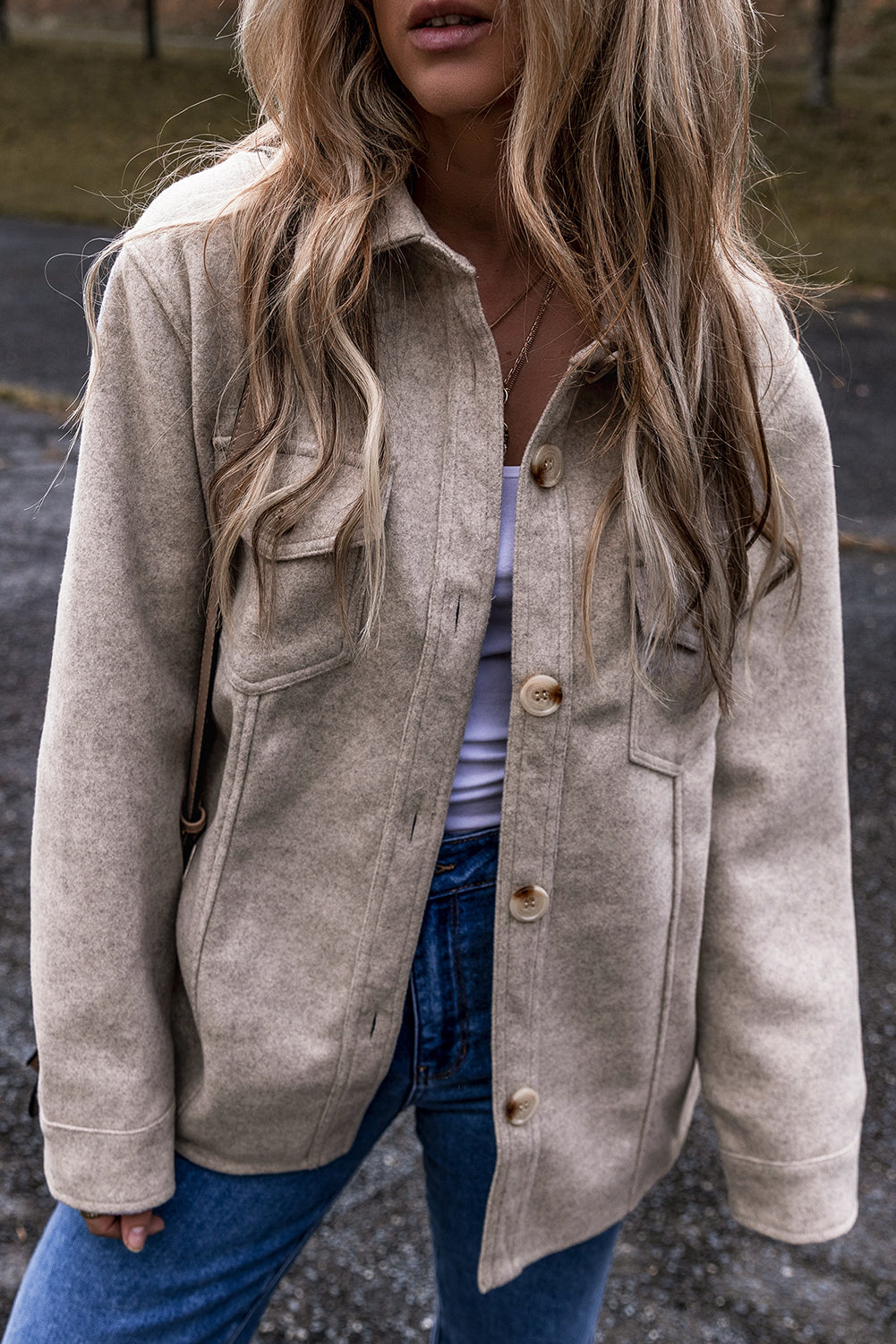 Light Grey Turn Down Collar Flap Pockets Buttoned Shacket-Chaelisa's New Jammies