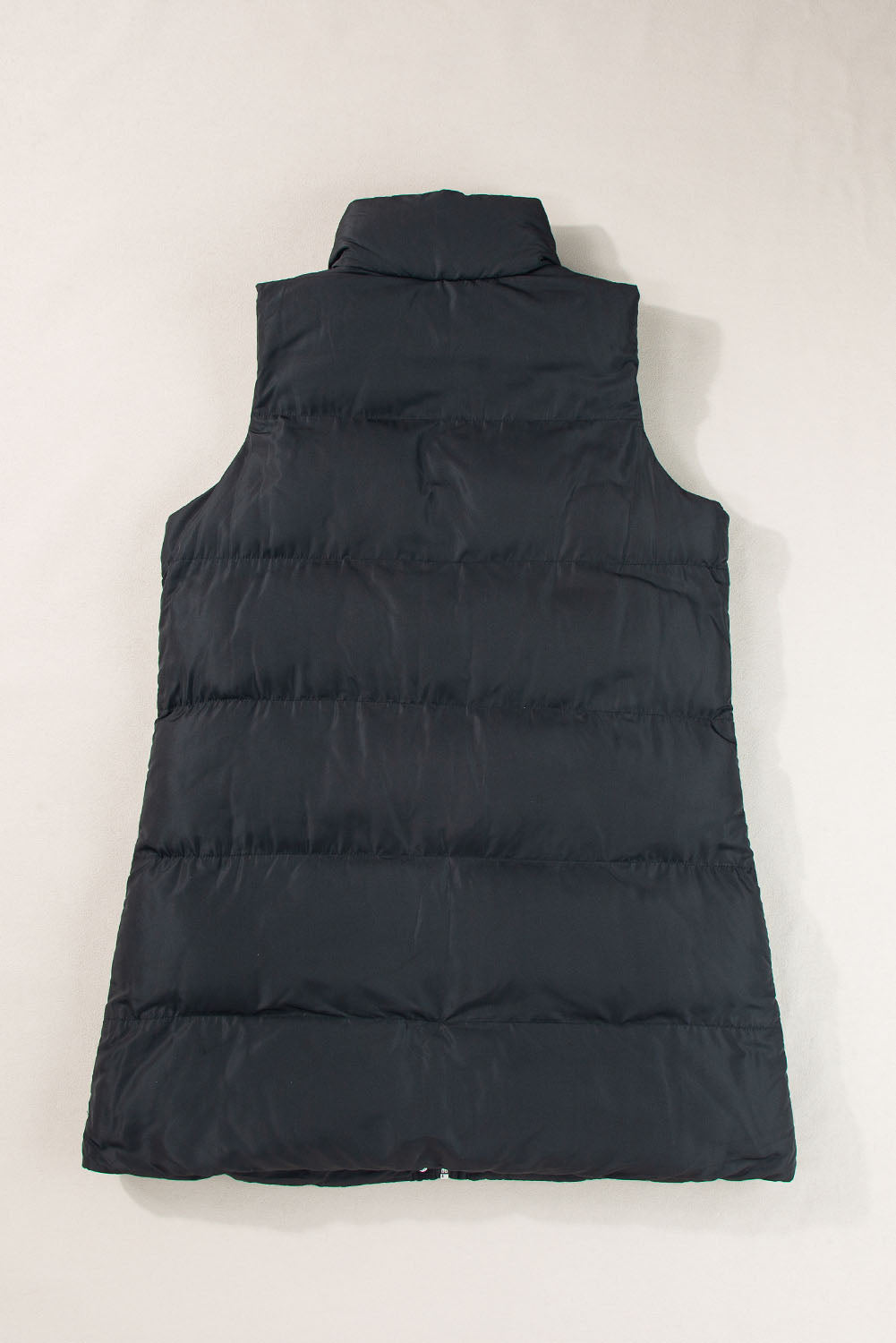Black Windproof Longline Full Zipper Puffer Vest with Pockets-Chaelisa's New Jammies