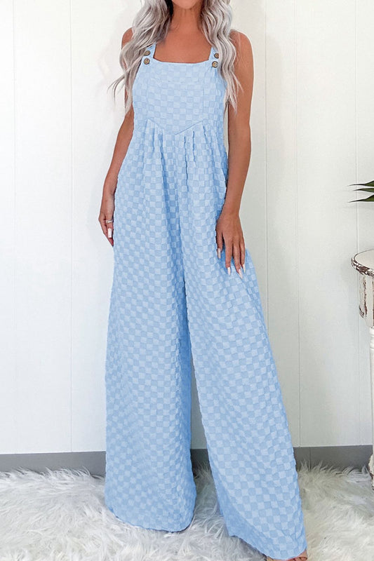 Checkered Pocketed Wide Leg Overalls - Chaelisa's New Jammies