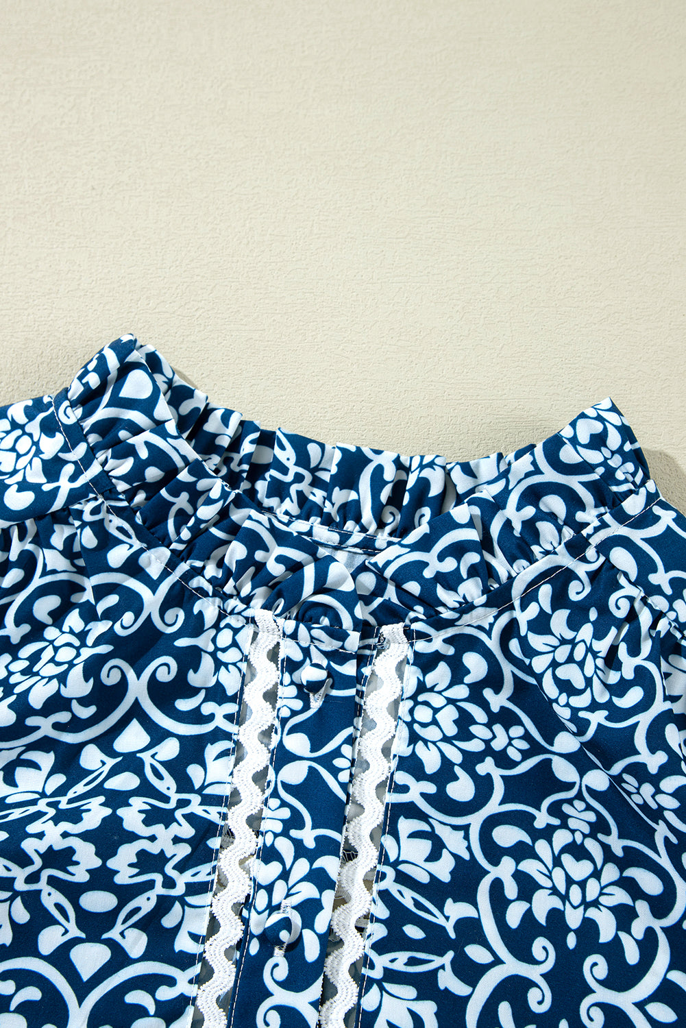 Blue Floral Ric-rac Patchwork Button Loose Fit Shirt-Chaelisa's New Jammies