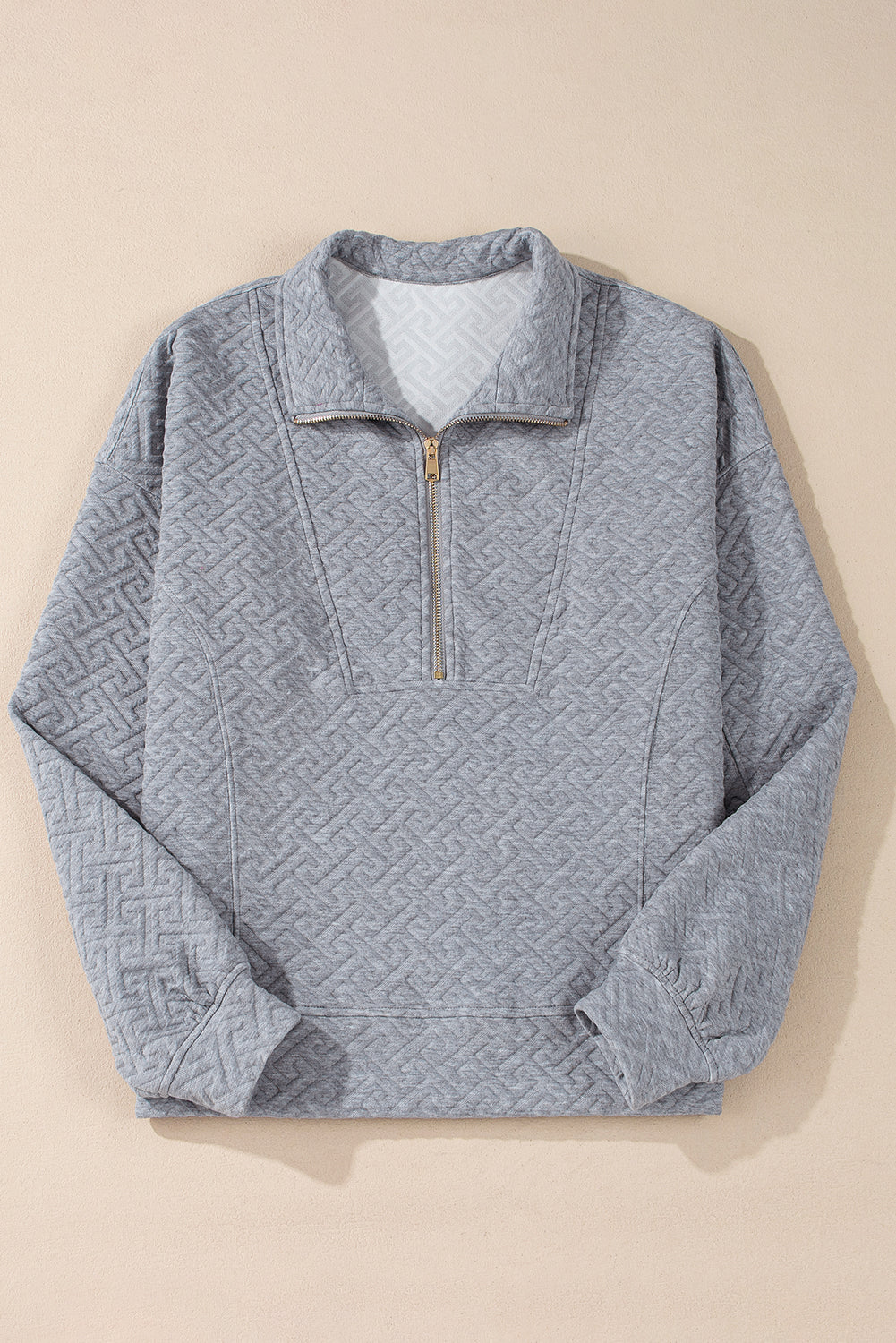 Gray Solid Textured Half Zipper Collared Sweatshirt-Chaelisa's New Jammies
