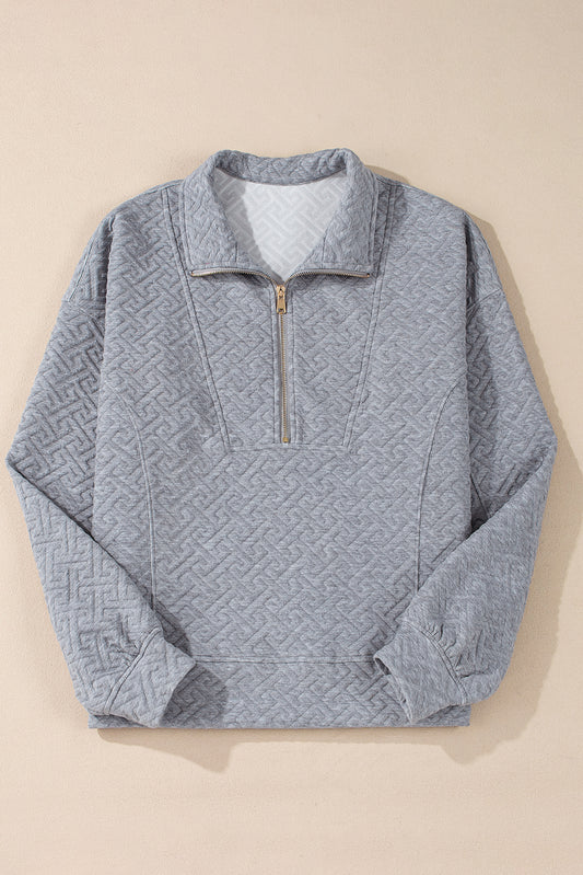 Gray Solid Textured Half Zipper Collared Sweatshirt-Chaelisa's New Jammies