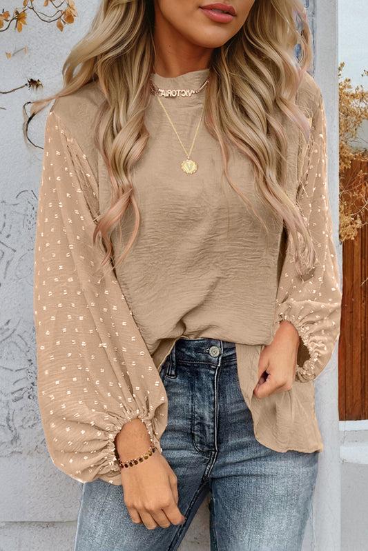 Parchment Swiss Dot Balloon Sleeve Loose Blouse-Chaelisa's New Jammies