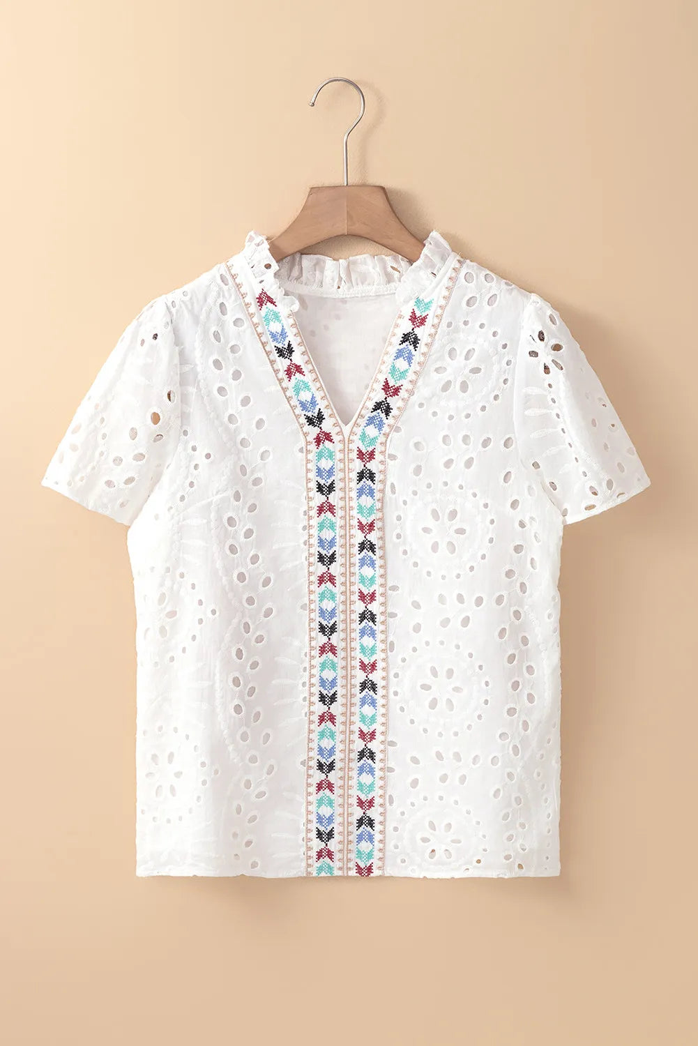 Eyelet Frill Short Sleeve Blouse-Chaelisa's New Jammies