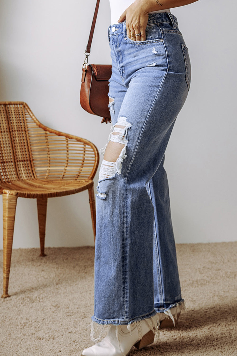 Ashleigh Blue Distressed Raw Hem Straight Leg High Waist Jeans-Chaelisa's New Jammies