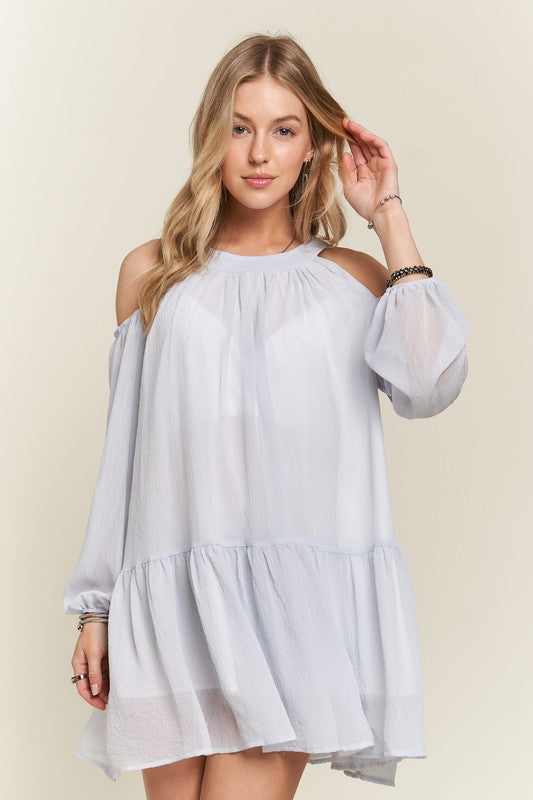 ADORA Cold Shoulder Balloon Sleeve Mini Dress-Chaelisa's New Jammies
