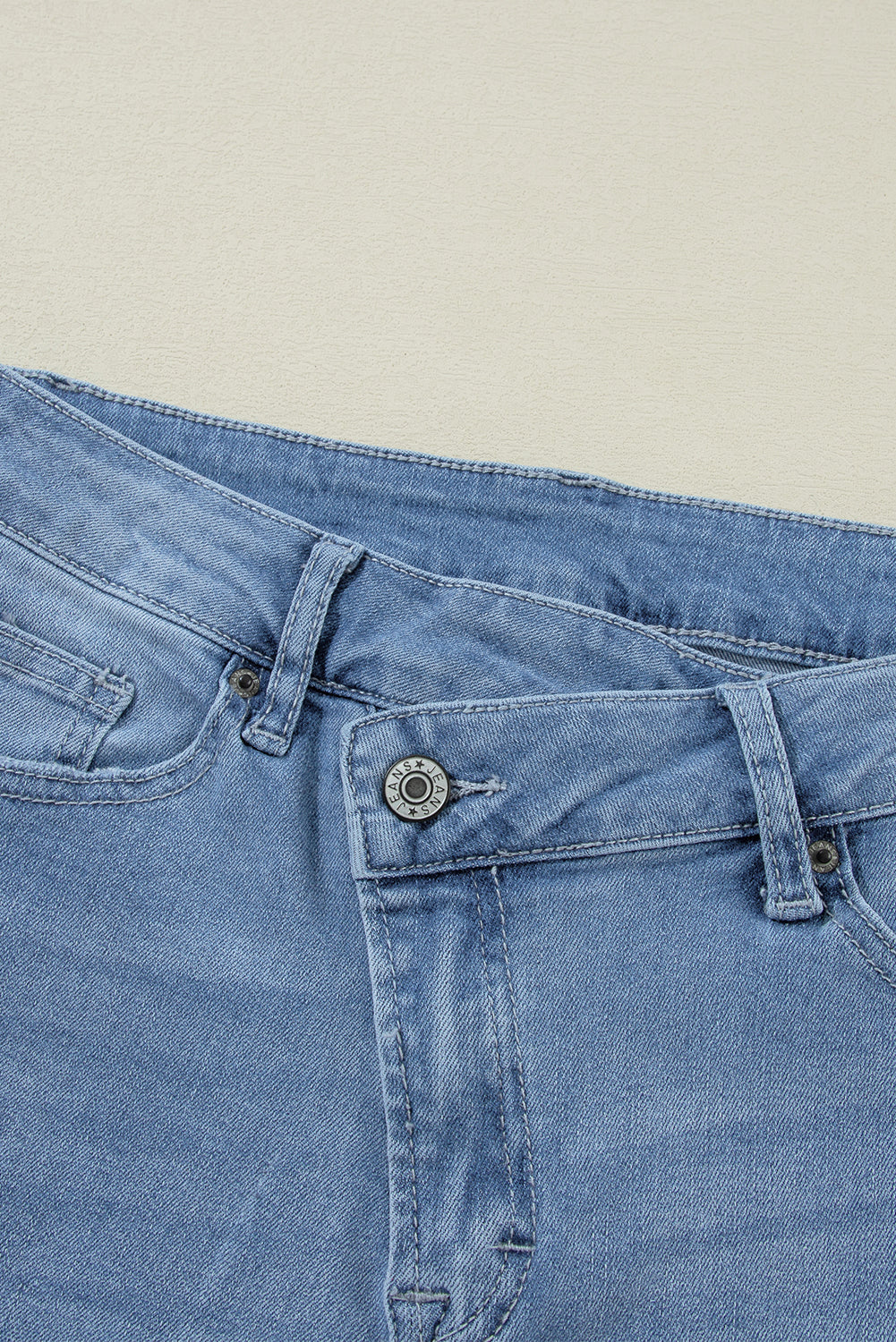Dusk Blue High Rise Asymmetric Button Zip Fly Ripped Jeans-Chaelisa's New Jammies