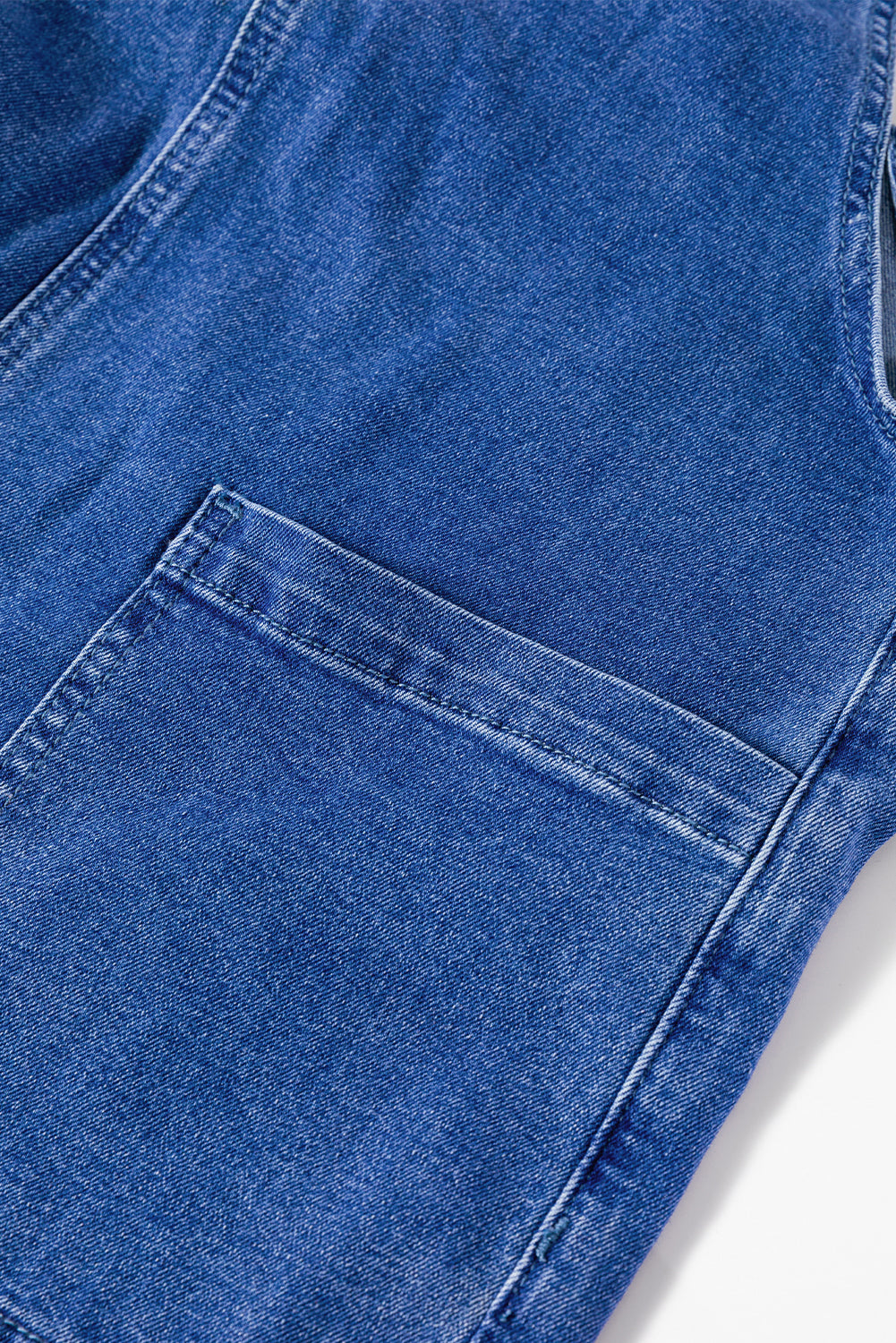 Prussian Blue Mineral Wash Knotted Strap Patched Pocket Wide Leg Denim Overalls-Chaelisa's New Jammies