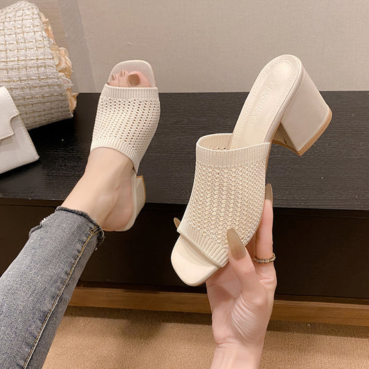 Block Heel Knit Sandals-Chaelisa's New Jammies