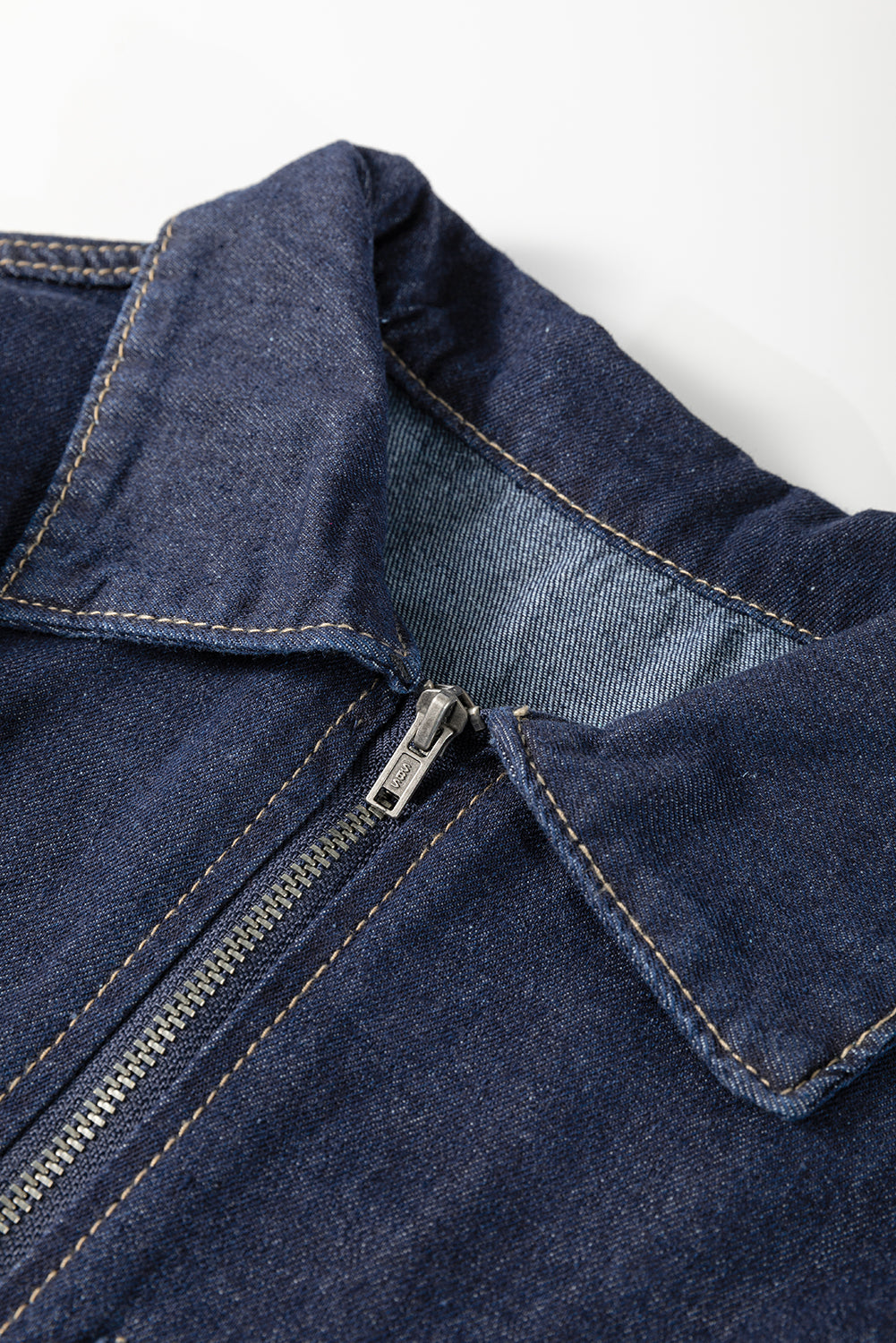 Dirty blue Zipped up Bodice Collared Short Puff Sleeve Denim Dress-Chaelisa's New Jammies