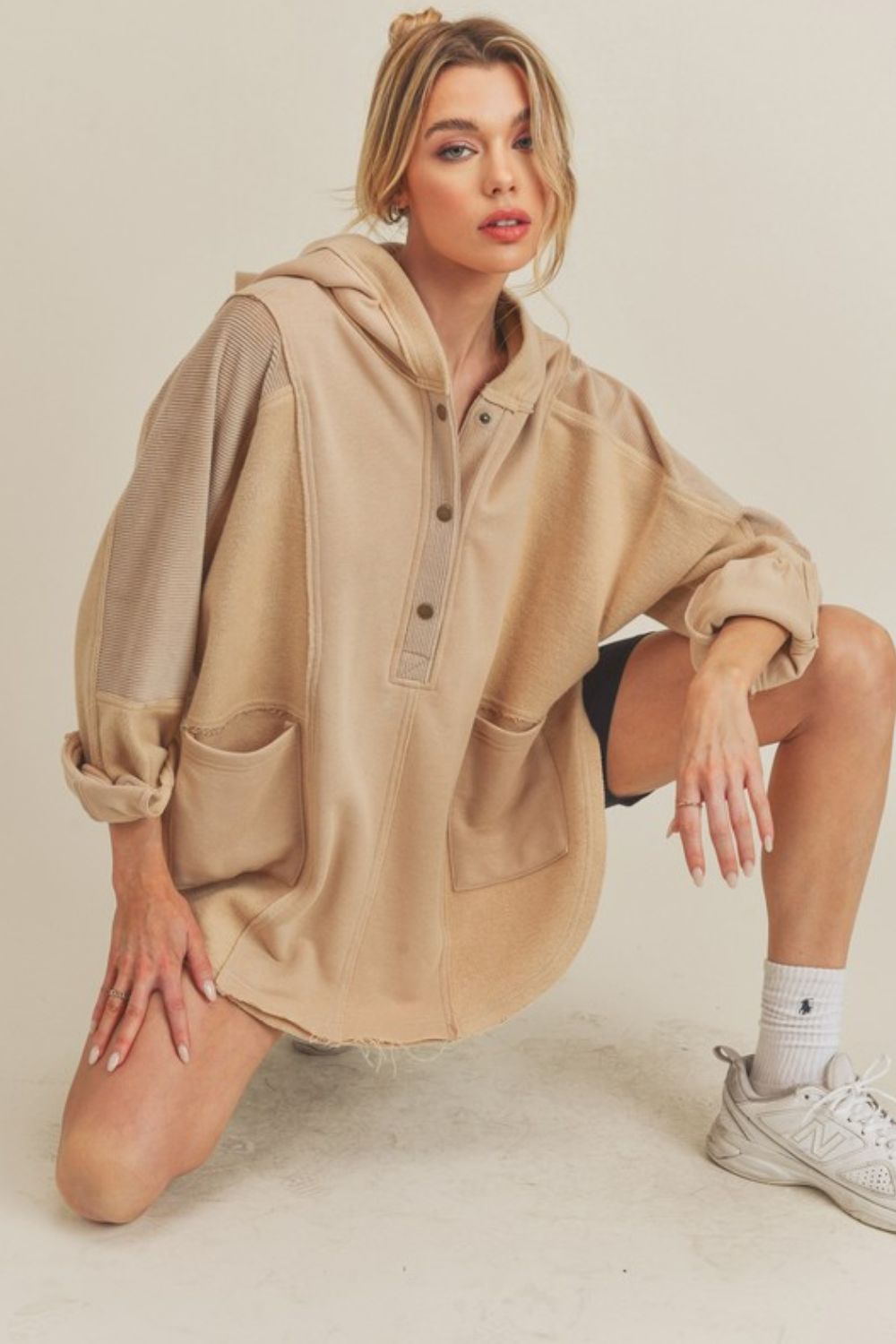 Aemi+Co Slit Half Snap Oversize Hoodie-Chaelisa's New Jammies