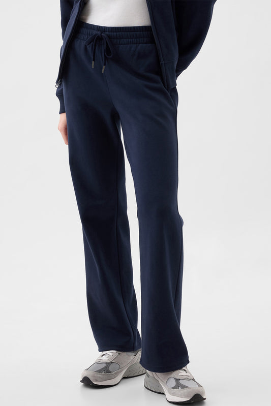 Navy Blue Solid Color Drawstring Waist Casual Straight Pants-Chaelisa's New Jammies