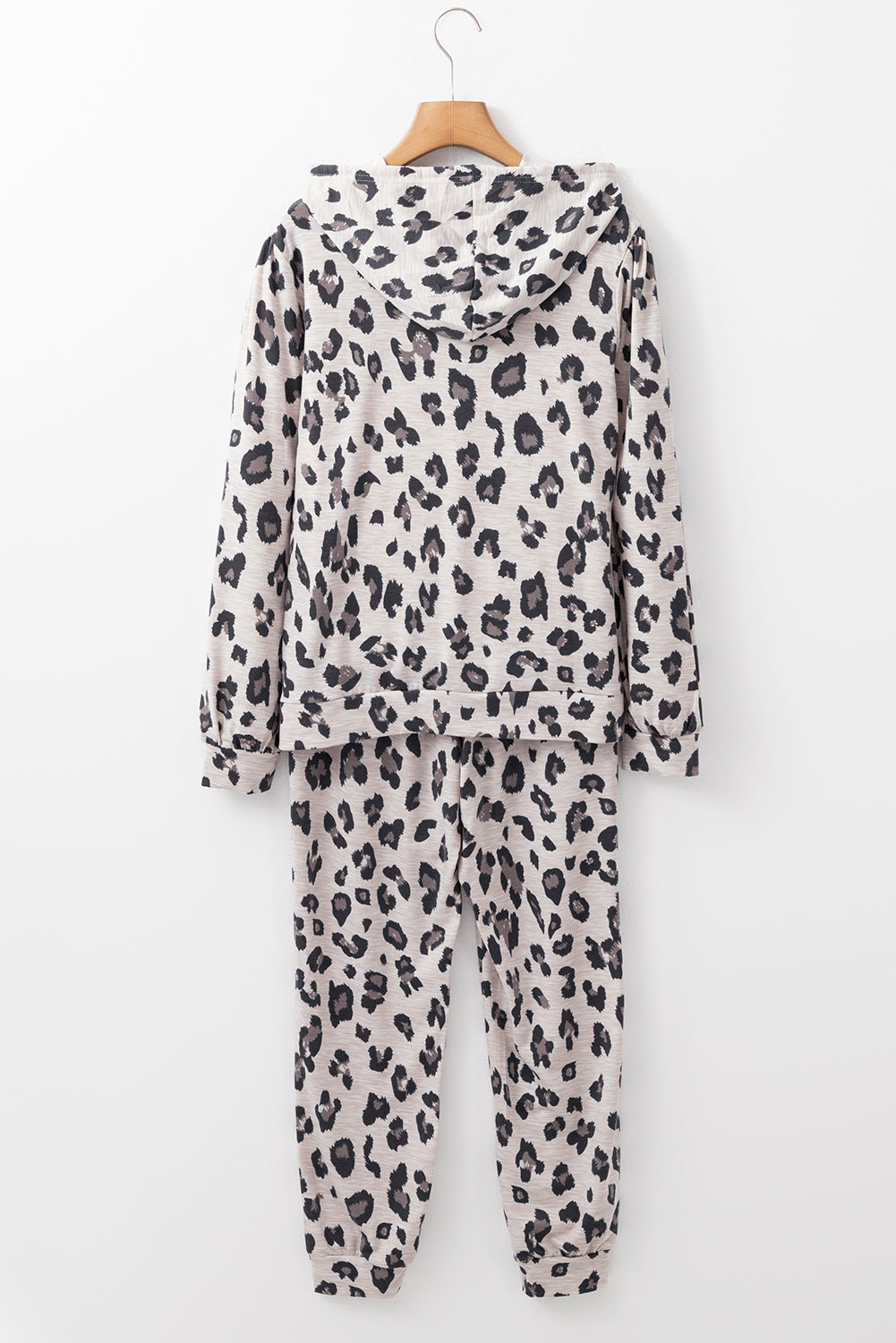 Khaki Leopard Print Drawstring Hoodie and Skinny Pants Pajama Set-Chaelisa's New Jammies