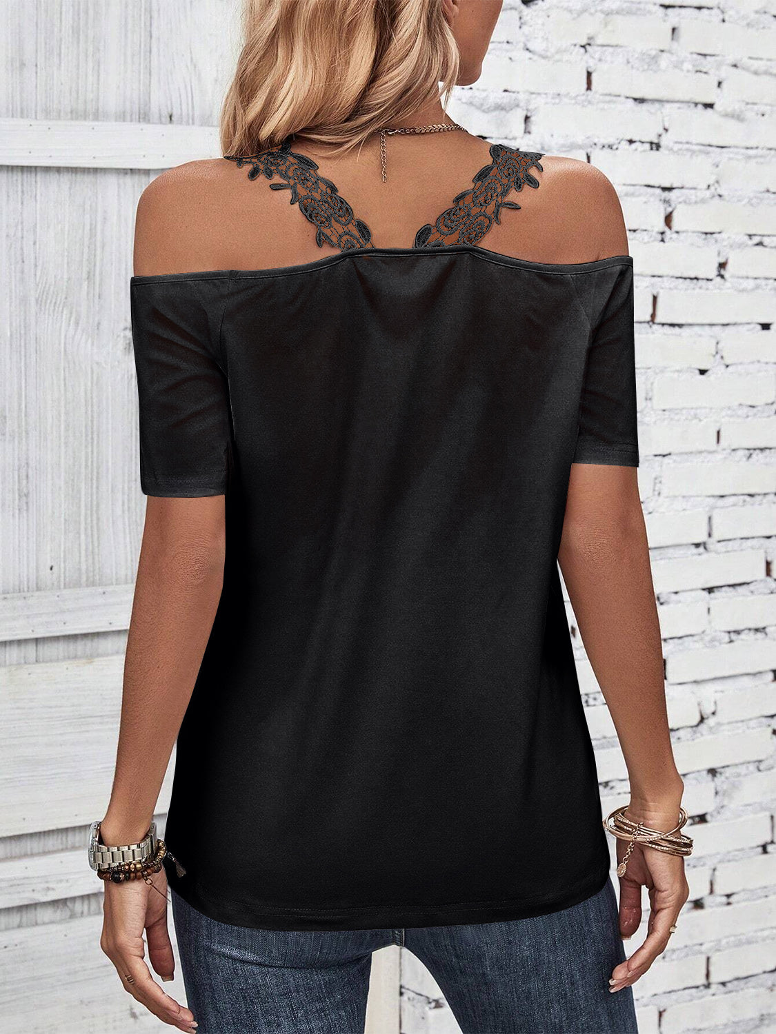 Full Size Lace Detail Short Sleeve T-Shirt-Chaelisa's New Jammies
