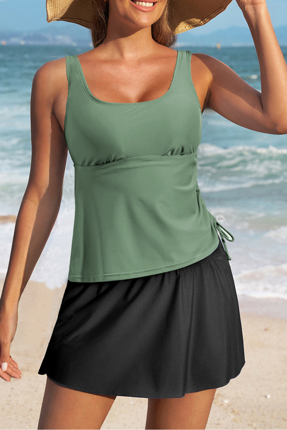 Mist Green Scoop Neck Adjustable Tankini and Matching Skort Bathing Suit-Chaelisa's New Jammies