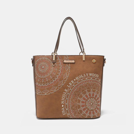 Nicole Lee USA Metallic Stitching Embroidery Inlaid Rhinestone Tote Bag-Chaelisa's New Jammies