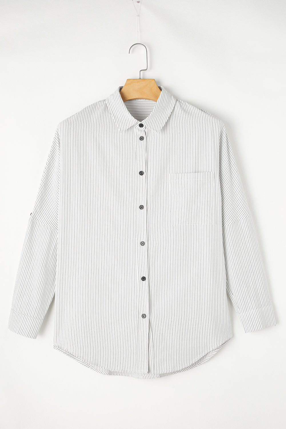 Black Stripe Roll-tab Sleeve Pocketed Long Shirt-Chaelisa's New Jammies