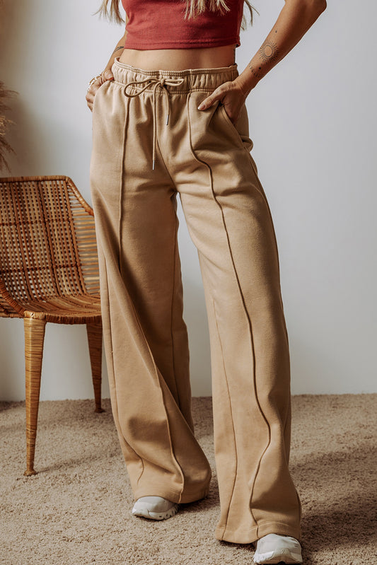 Smoke Gray Exposed Seam Drawstring High Waist Wide Leg Pants-Chaelisa's New Jammies
