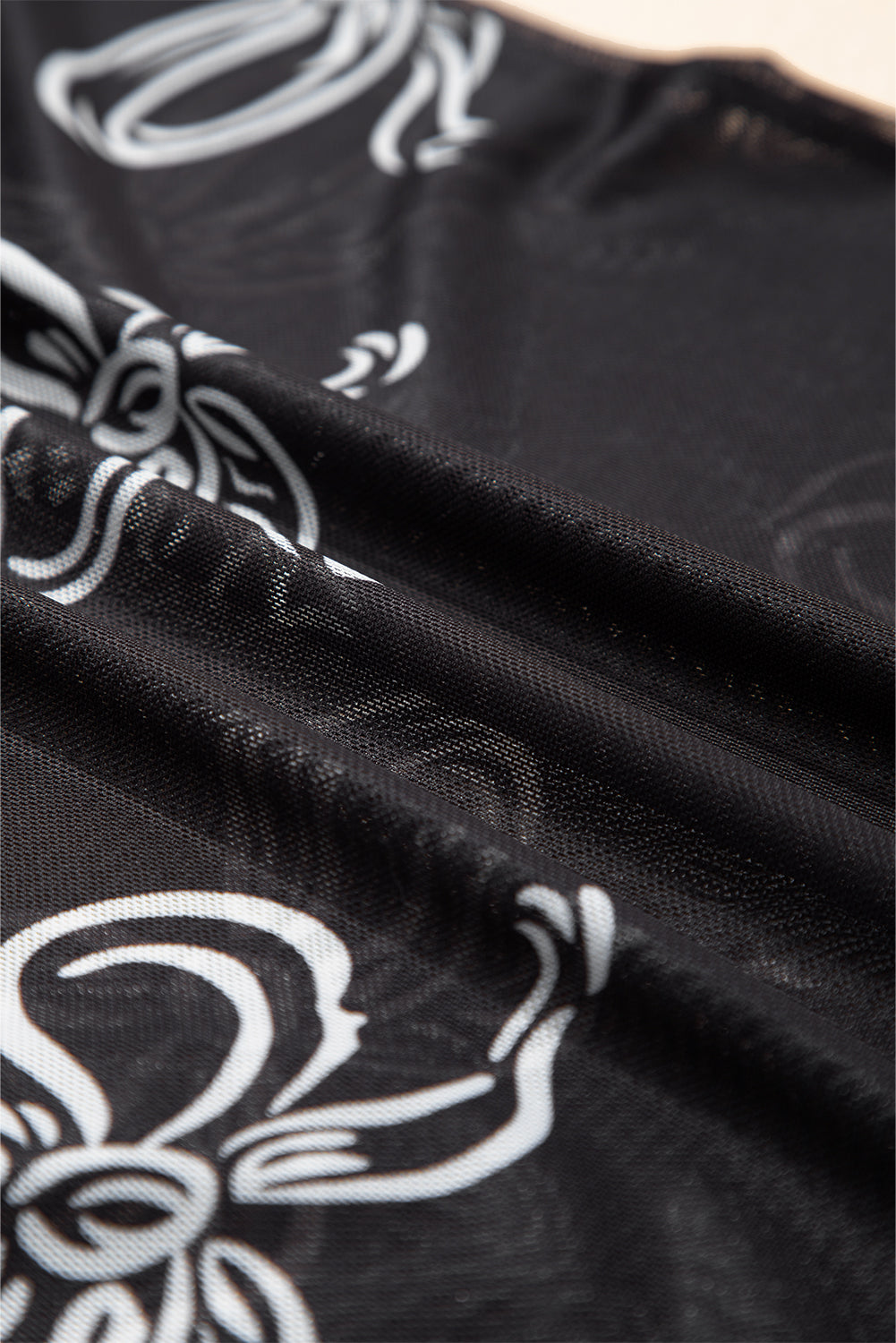 Black Bow Printed Mesh Short Sleeve Top-Chaelisa's New Jammies