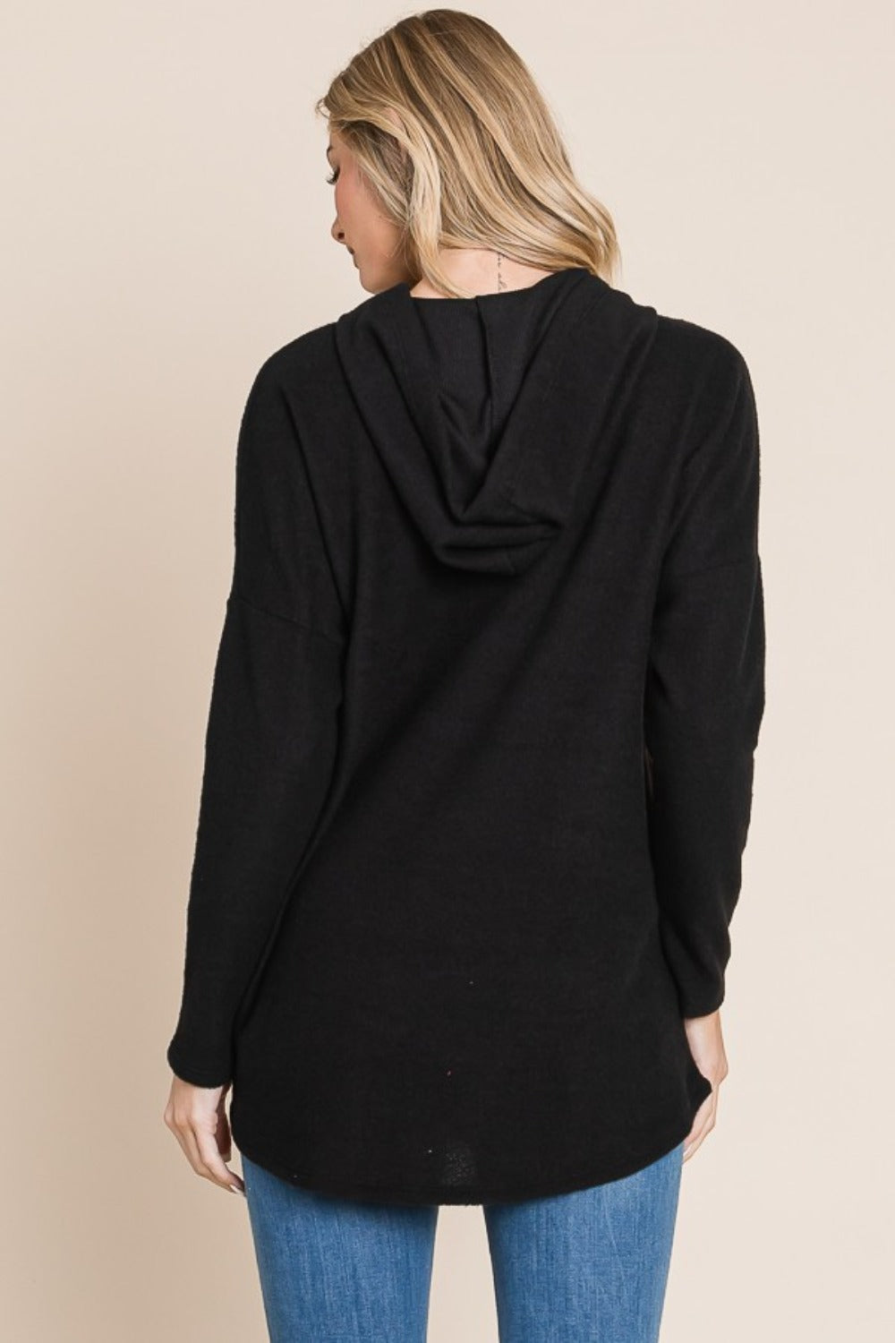 BOMBOM Contrast Drawstring Drop Shoulder Knit Hoodie-Chaelisa's New Jammies