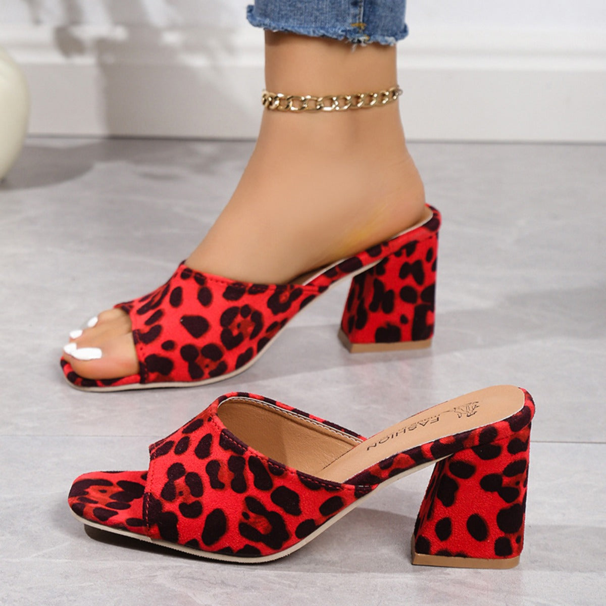 Leopard Block Heel Suede Sandals-Chaelisa's New Jammies