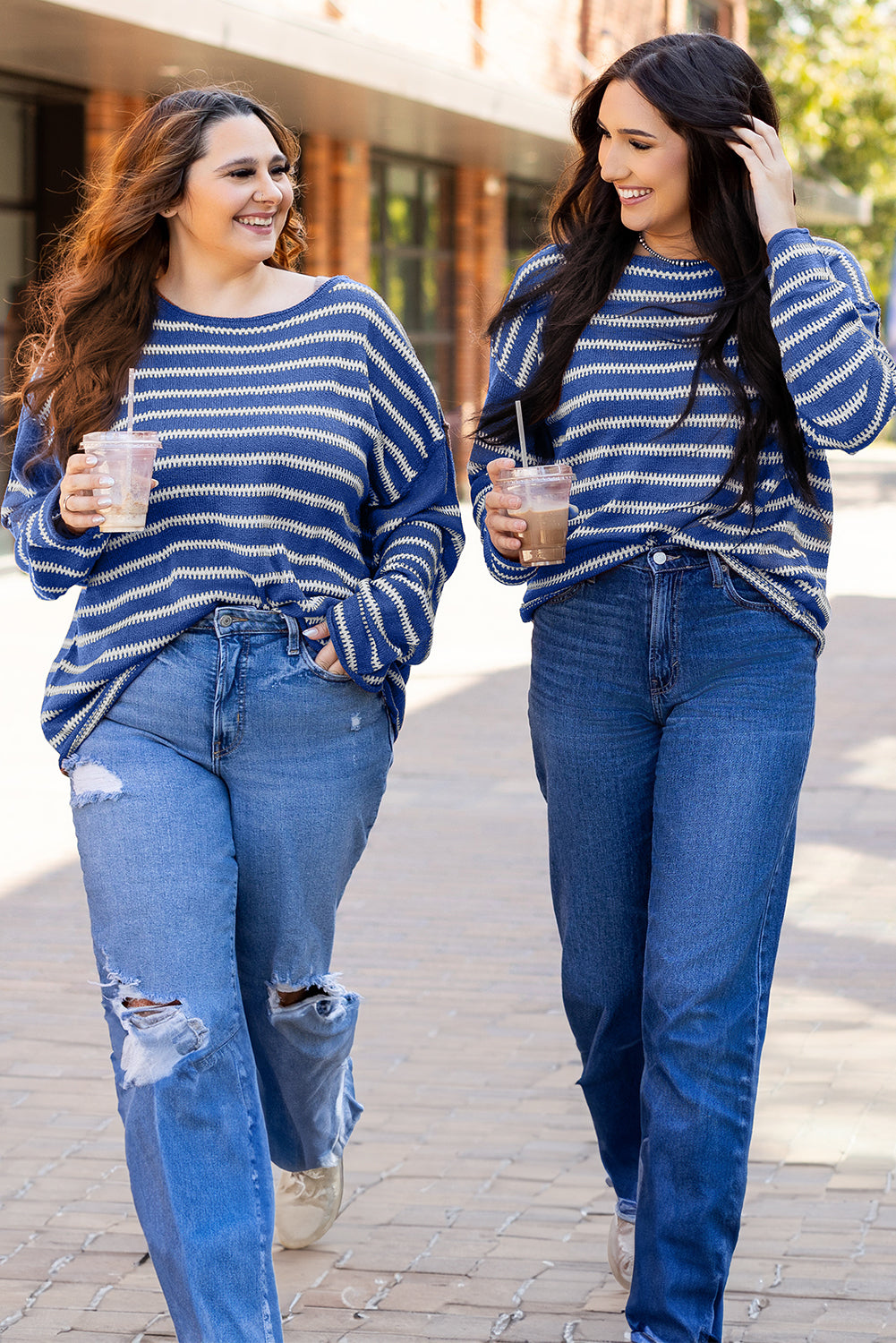 Sky Blue Stripe Drop Shoulder Casual Sweater-Chaelisa's New Jammies