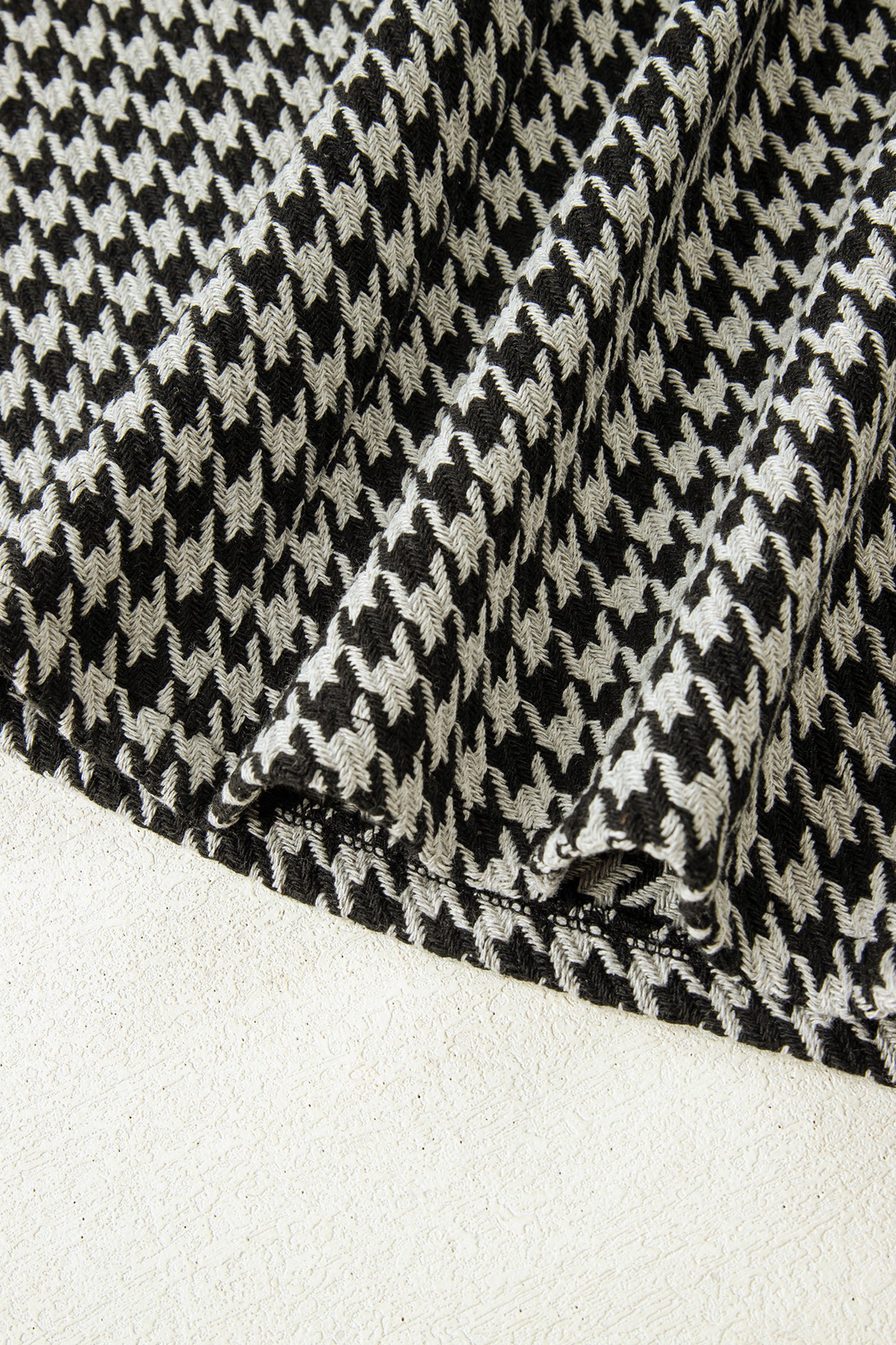 Khaki Houndstooth Print V Neck Sleeveless Mini Dress