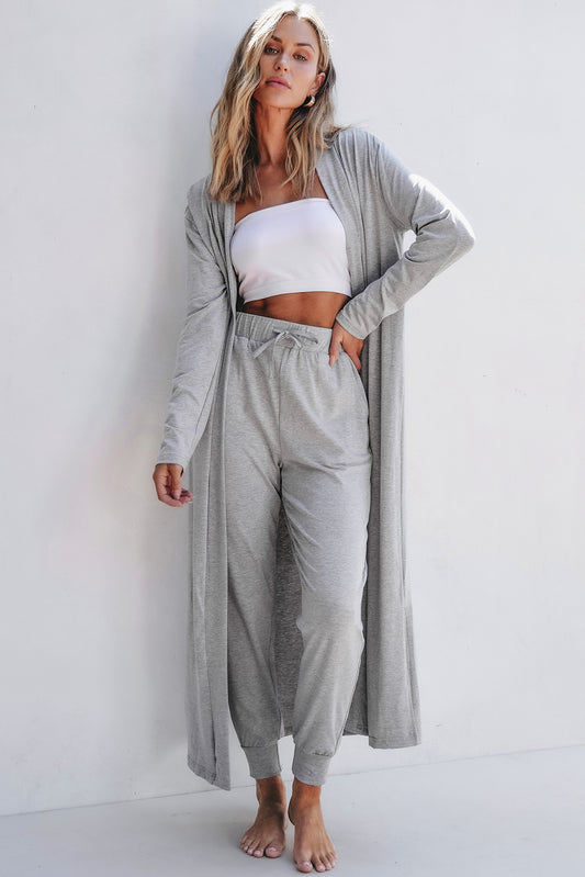 Light Grey Split Long Cardigan and Skinny Pants Lounge Set-Chaelisa's New Jammies