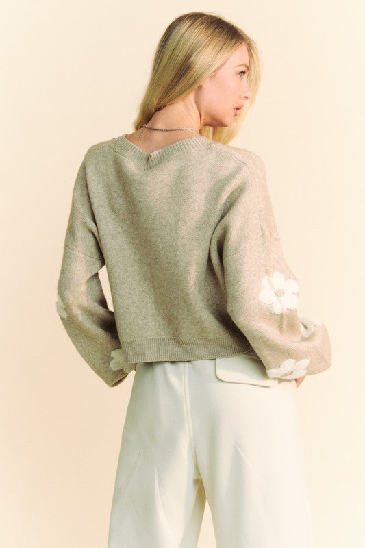 Davi & Dani Floral Drop Shoulder Cropped Sweater-Chaelisa's New Jammies