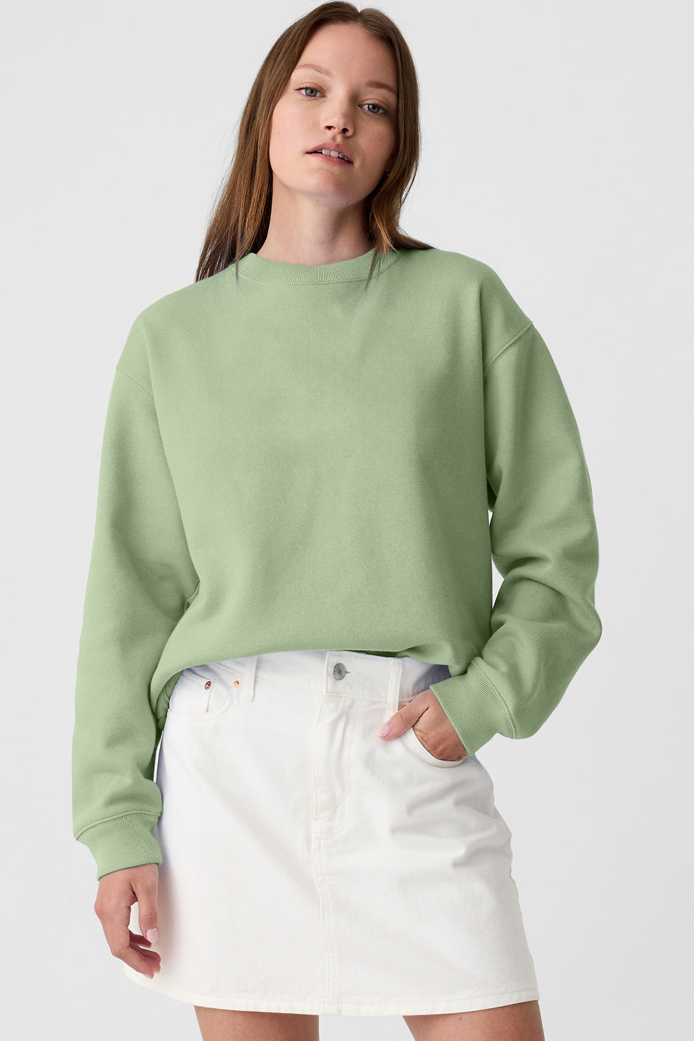 Smoke Green Plain Drop Shoulder Crewneck Pullover Sweatshirt-Chaelisa's New Jammies