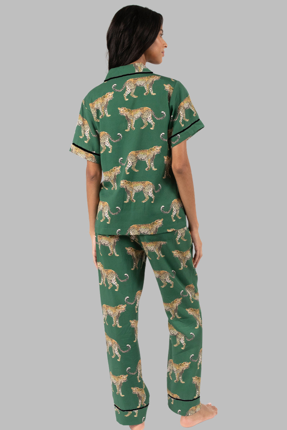Green Cheetah Print Short Sleeve Shirt and Pants Pajama Set-Chaelisa's New Jammies