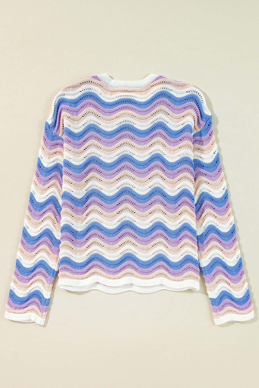 Purple Stripe Wavy Pointelle Knit Drop Shoulder Sweater-Chaelisa's New Jammies