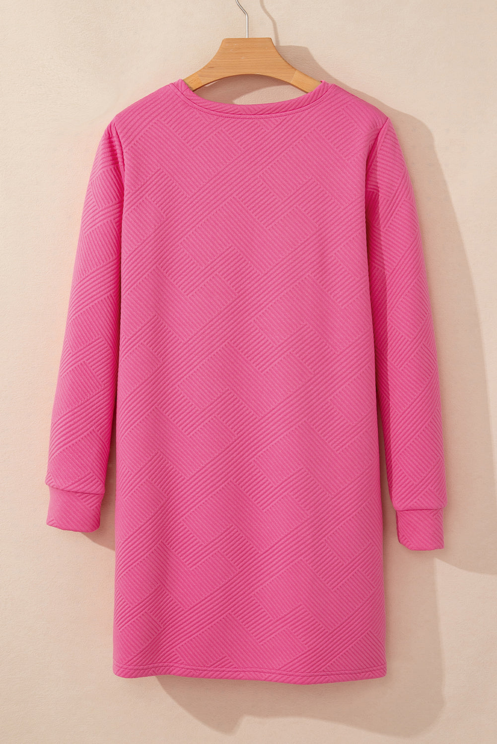 Rose Red Solid Color Textured Long Sleeve Shift Dress-Chaelisa's New Jammies